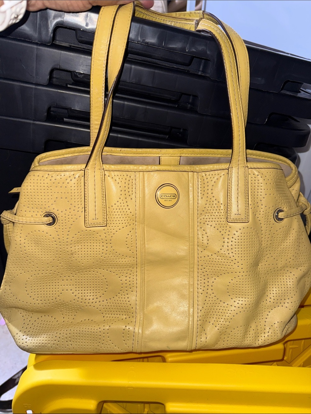 Coach Yellow Perforated Leather Tote with Dual Straps